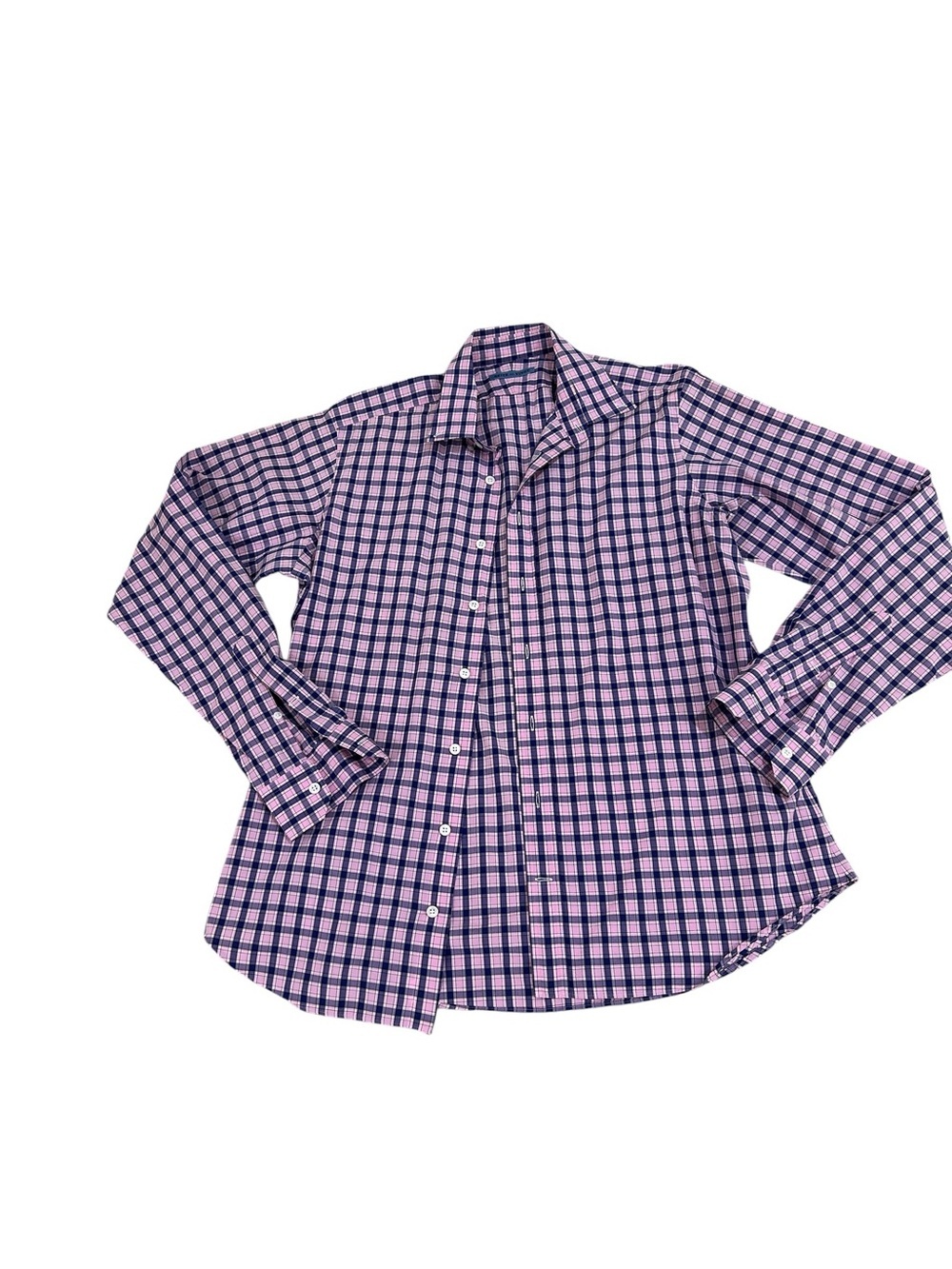 Men’s Seize dous Vingt Pink & Navy Plaid cotton Button-Up Shirt Portugal 16.5